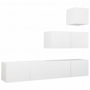 4 pcs conjunto de móveis de TV derivados de madeira branco H