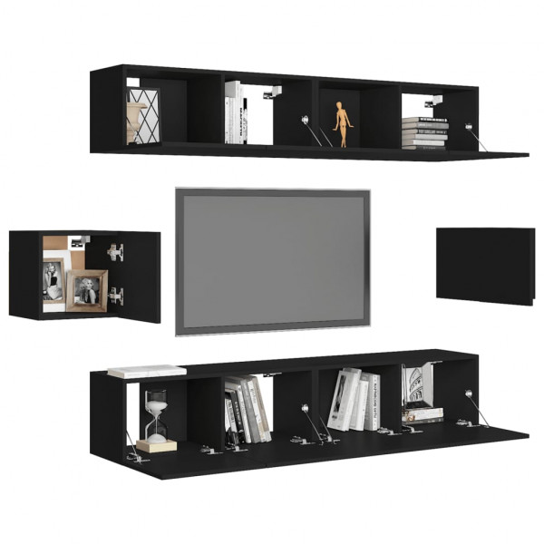 Set de muebles de salón TV 6 piezas madera ingeniería negro M 3