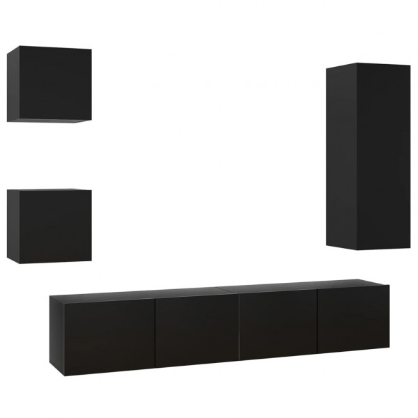 Set de muebles de TV 5 piezas madera contrachapada negro M 2