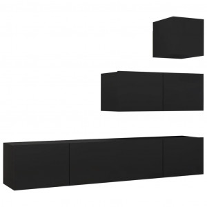 Set de muebles de salón TV 4 piezas madera contrachapada negro H