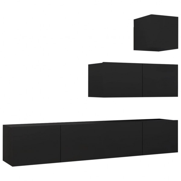 4 pcs conjunto de móveis de TV derivados de madeira preto M 2