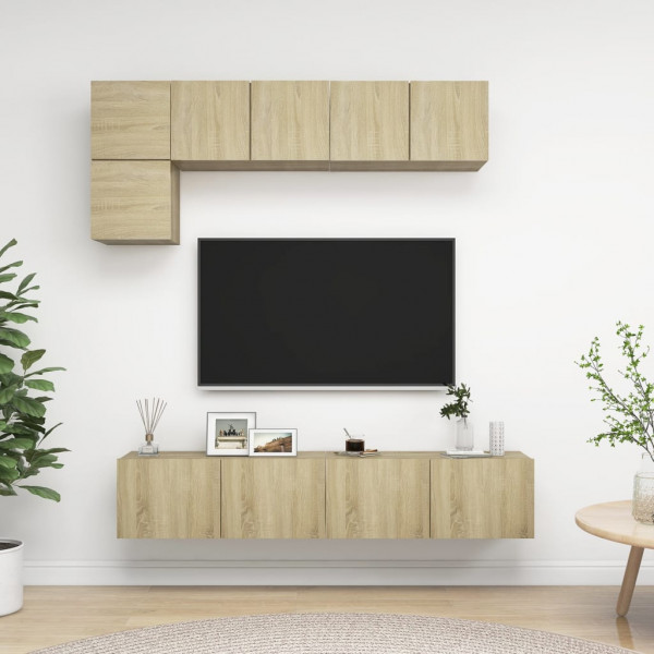 Muebles de pared de TV 5 pzas aglomerado color roble Sonoma D