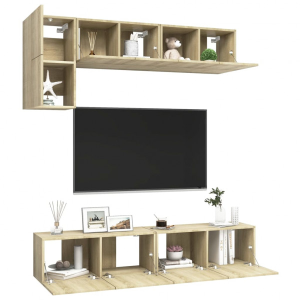 Muebles de pared de TV 5 pzas aglomerado color roble Sonoma M 3