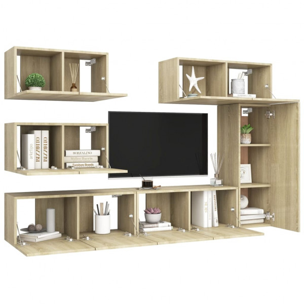 Muebles de pared de TV 6 pzas aglomerado color roble Sonoma M 3