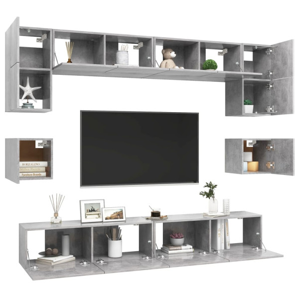 Juego de mueble para TV de 8 piezas aglomerado gris hormigón M 3