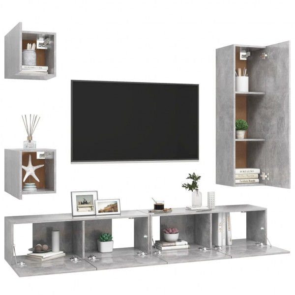 Juego de mueble para TV de 5 piezas aglomerado gris hormigón M 3