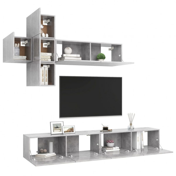 Set de muebles de salón 7 pzas madera ingeniería gris hormigón M 3