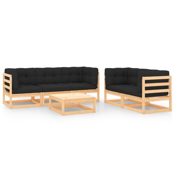 6 pcs conjunto lounge de jardim c/ almofadões pinho maciço D