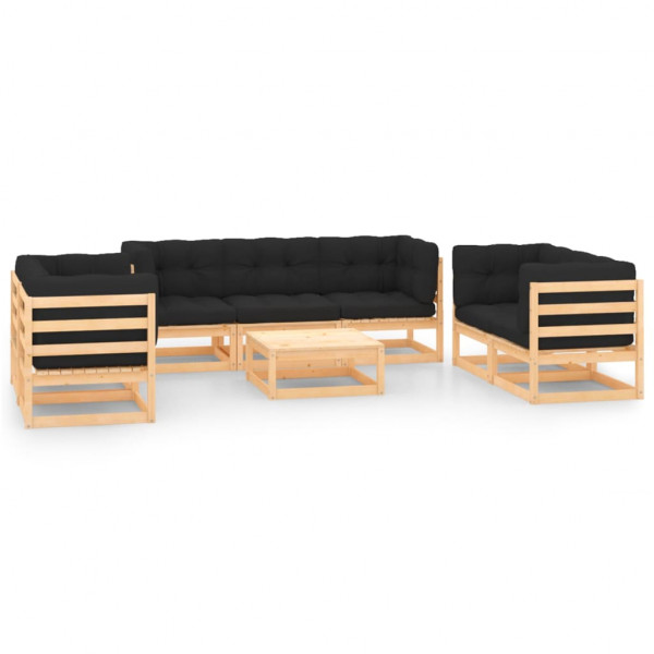 8 pcs conjunto lounge de jardim c/ almofadões pinho maciço D