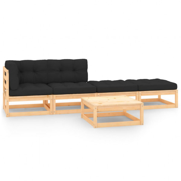 5 pcs conjunto lounge de jardim c/ almofadões pinho maciço D