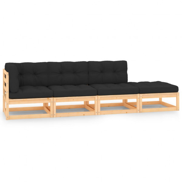 4 pcs conjunto lounge de jardim c/ almofadões pinho maciço D