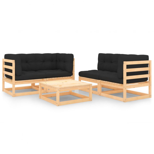 5 pcs conjunto lounge de jardim c/ almofadões pinho maciço D