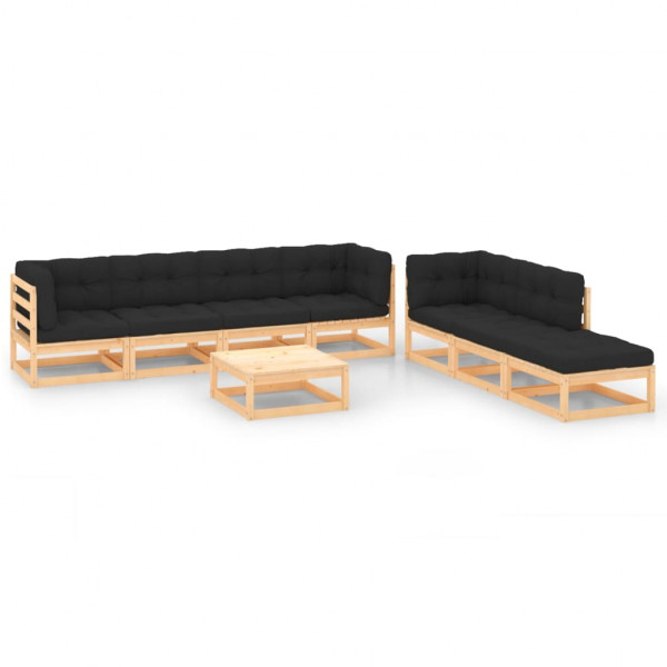 8 pcs conjunto lounge de jardim c/ almofadões pinho maciço D