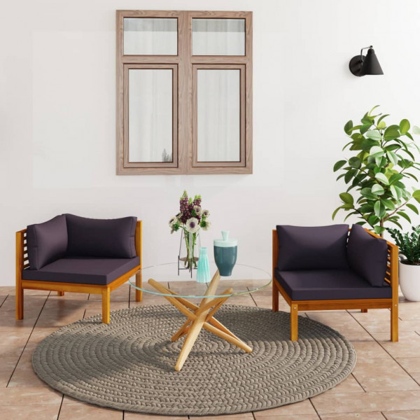 Sofá de esquina 2 uds madera maciza acacia cojines gris oscuro D