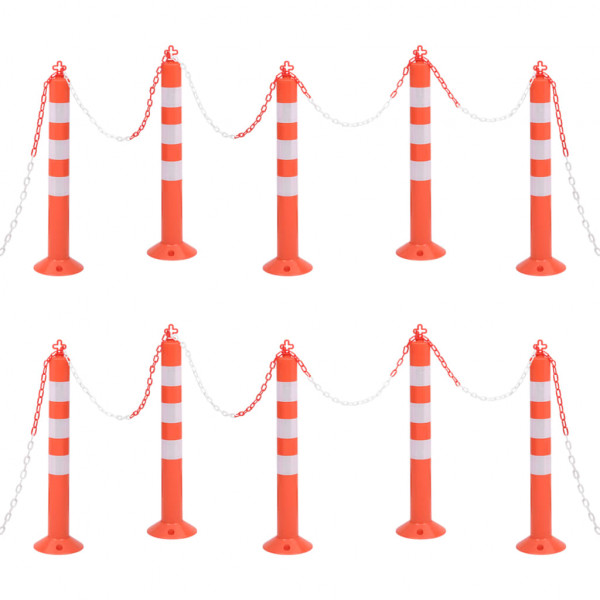 Bolardos de control de tráfico 10 uds con cadena PE 75 cm D