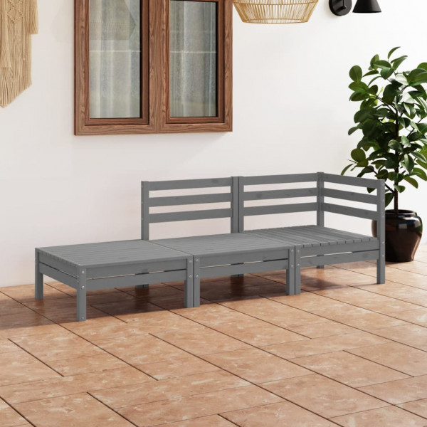 3 pcs conjunto lounge de jardim pinho maciço cinzento D