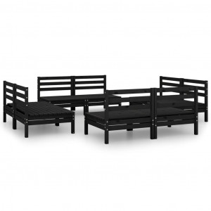 8 pcs conjunto lounge de jardim pinho maciço preto H