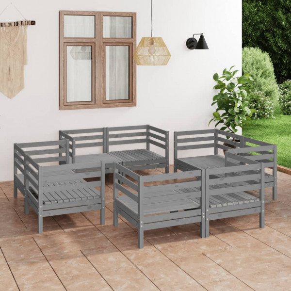 8 pcs conjunto lounge de jardim pinho maciço cinzento D