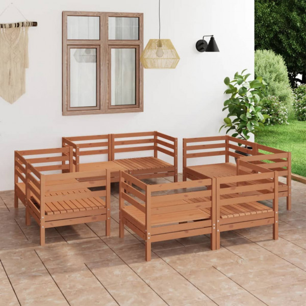 8 pcs conjunto lounge de jardim pinho maciço castanho mel D