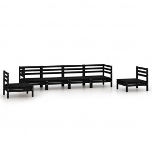 6 pcs conjunto lounge de jardim pinho maciço preto H