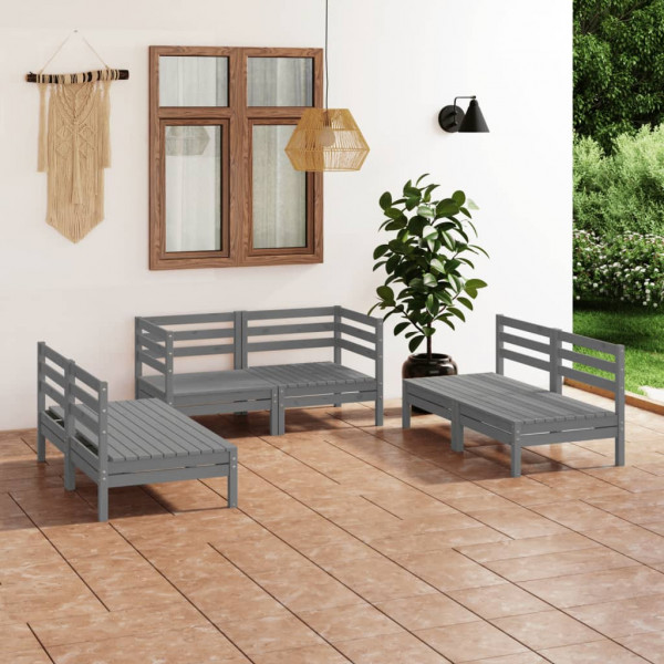 6 pcs conjunto lounge de jardim pinho maciço cinzento D