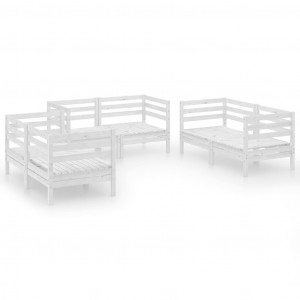 Set de salón de jardín de 6 piezas blanco madera maciza de pino H