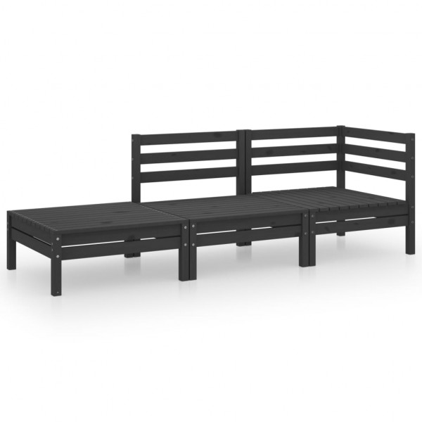 3 pcs conjunto lounge de jardim pinho maciço preto M 2