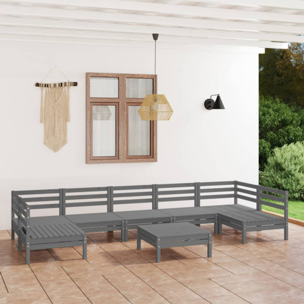 8 pcs conjunto lounge de jardim pinho maciço cinza D