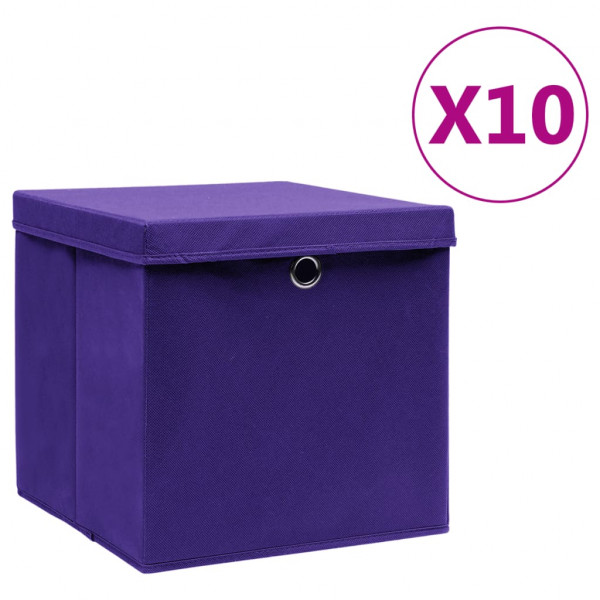Cajas de almacenaje con tapas 10 uds morado 28x28x28 cm D