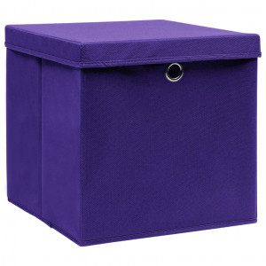 Cajas de almacenaje con tapas 10 uds morado 28x28x28 cm H