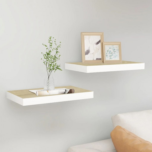 Estante flotante de pared 2 uds MDF roble y blanco 50x23x3.8 cm D