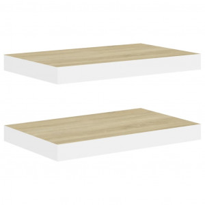 Estante flotante de pared 2 uds MDF roble y blanco 50x23x3.8 cm H