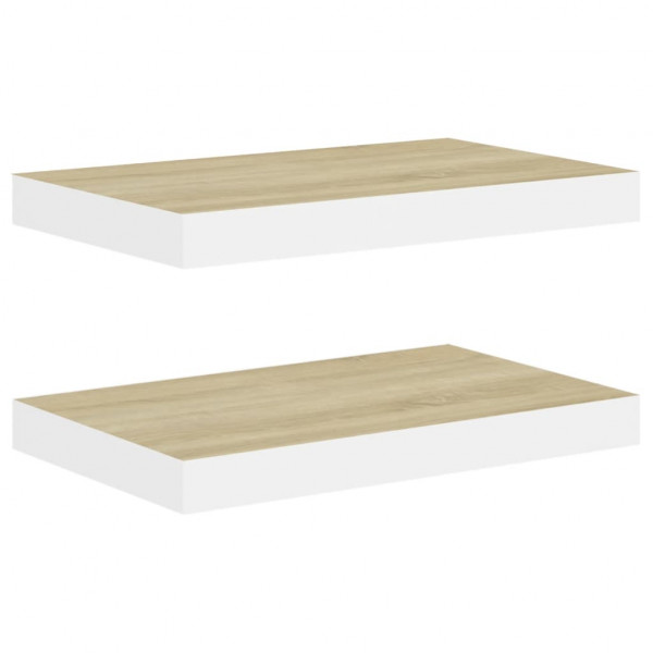 Estante flotante de pared 2 uds MDF roble y blanco 50x23x3.8 cm M 2