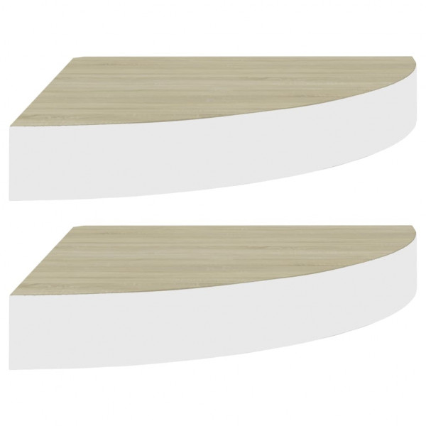 Prateleiras canto parede 2 pcs 25x25x3.8 cm MDF carvalho/branco M 2