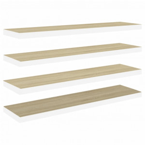 Estante flotante pared 4 uds blanco y roble MDF 90x23.5x3.8 cm H