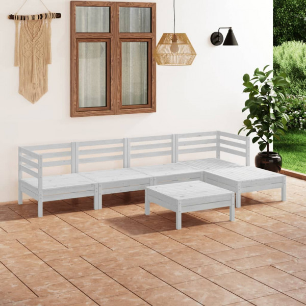 6 pcs conjunto lounge de jardim pinho maciço branco D