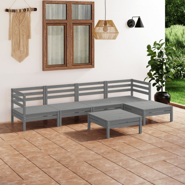 Juego de muebles de jardín 9 piezas madera pino maciza gris D