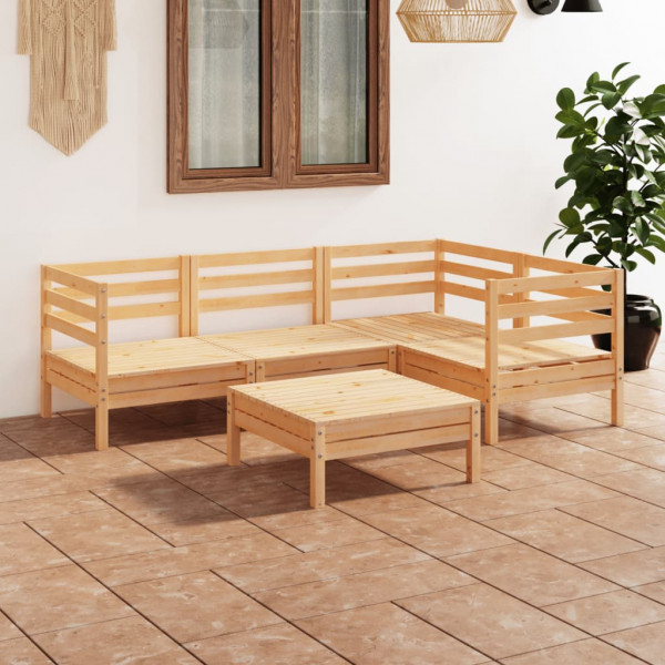 5 pcs conjunto lounge de jardim pinho maciço D