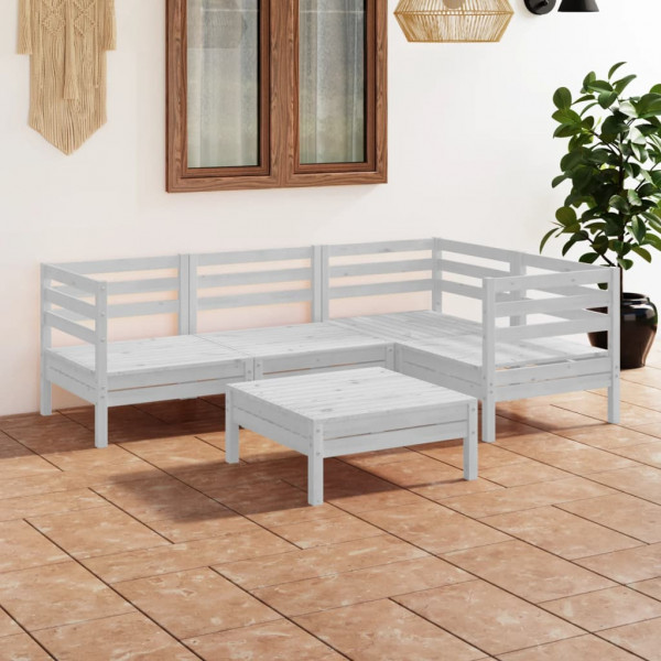 5 pcs conjunto lounge de jardim pinho maciço branco D