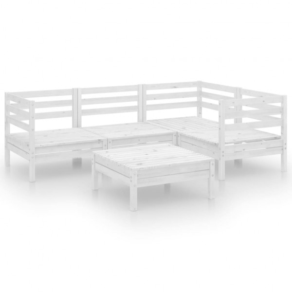 5 pcs conjunto lounge de jardim pinho maciço branco M 2