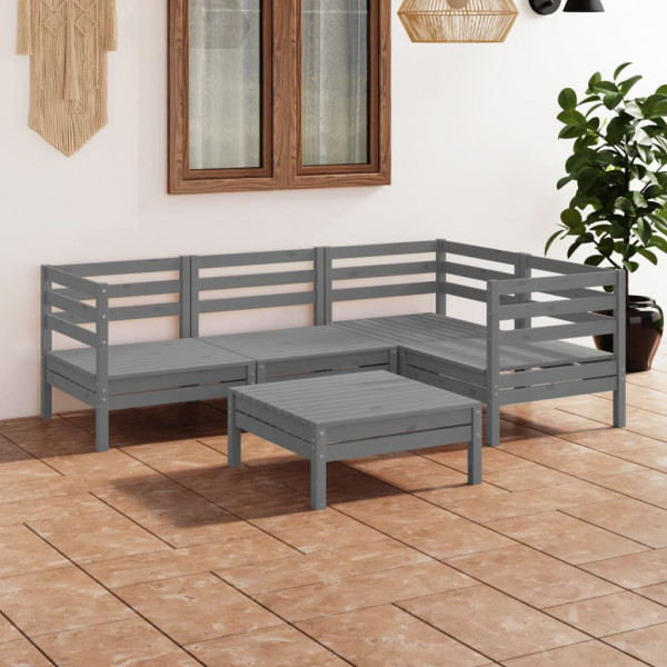 Juego de muebles de jardín 5 piezas madera maciza de pino gris D