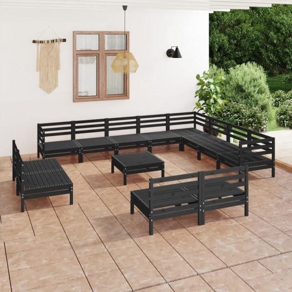 Juego de muebles de jardín 13 pzas madera maciza de pino negro D