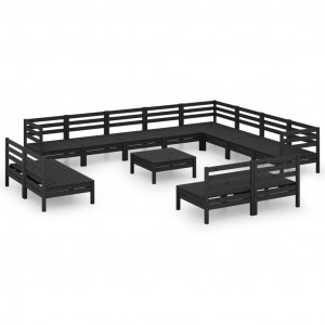 Juego de muebles de jardín 13 pzas madera maciza de pino negro H