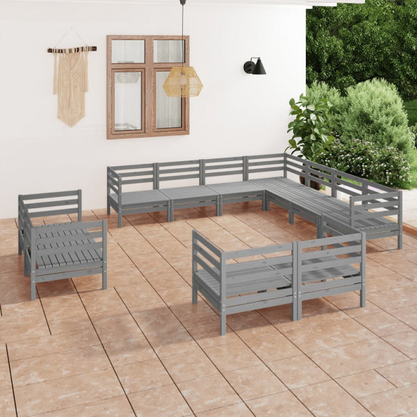 Juego de muebles de jardín 11 piezas madera maciza de pino gris D