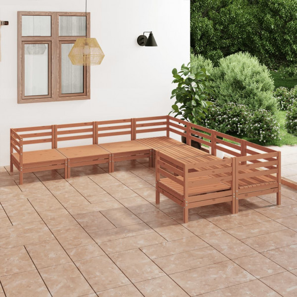 8 pcs conjunto lounge de jardim pinho maciço castanho-mel D
