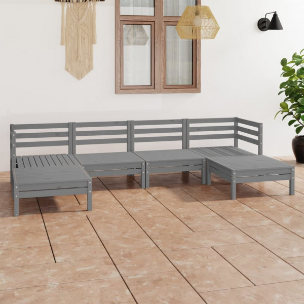 Muebles de jardín 6 piezas gris madera de pino maciza D