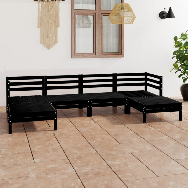 6 pcs conjunto lounge de jardim pinho maciço preto D