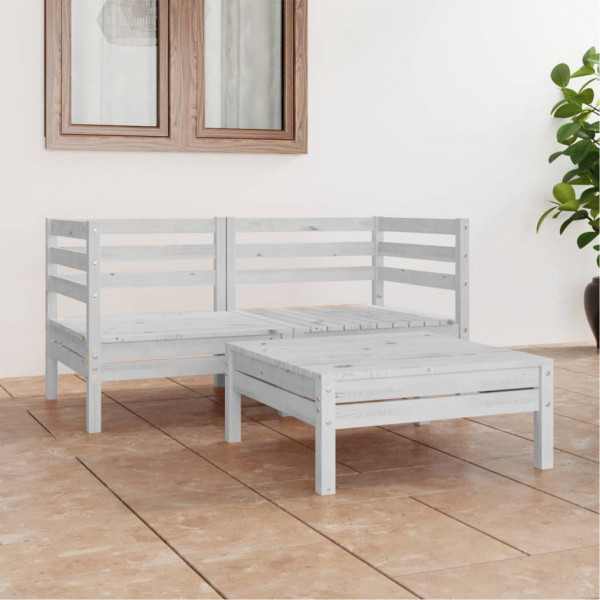 3 pcs conjunto lounge de jardim pinho maciço branco D