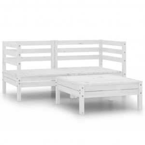 3 pcs conjunto lounge de jardim pinho maciço branco H