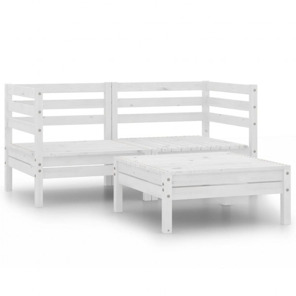 3 pcs conjunto lounge de jardim pinho maciço branco M 2